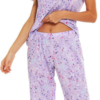 Womens Pajama Sets Cotton Pj Set Short Sleeve Tops with Capri Pants Sleepwear 2 Piece Lounge Set