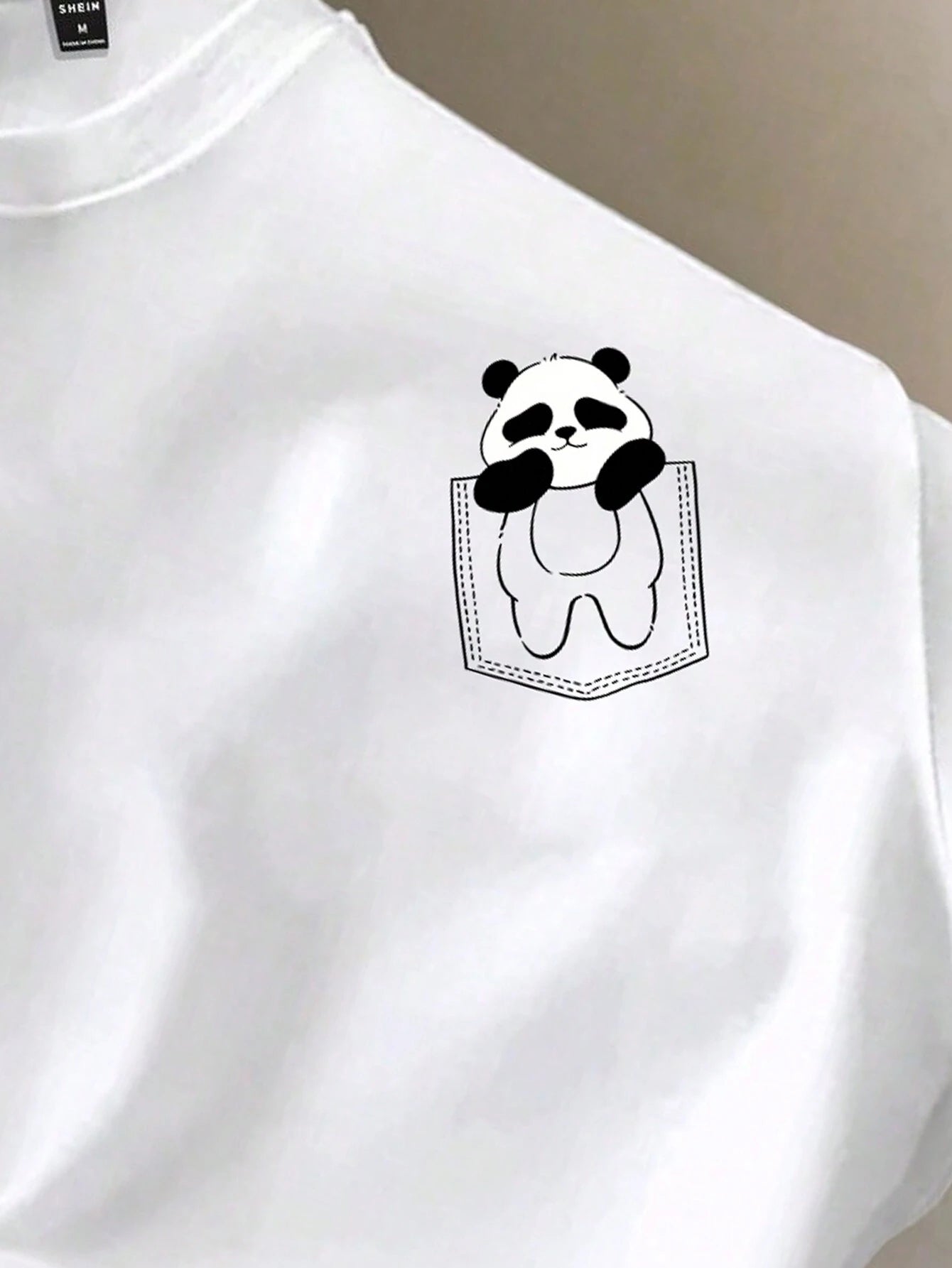 Manfinity Joysei Manfinity Urbanchill White Knitted Men Crewneck Short Sleeve T-Shirt, Funny Cute Panda Graphic T-Shirt, Boyfriend Gift, for Going Out