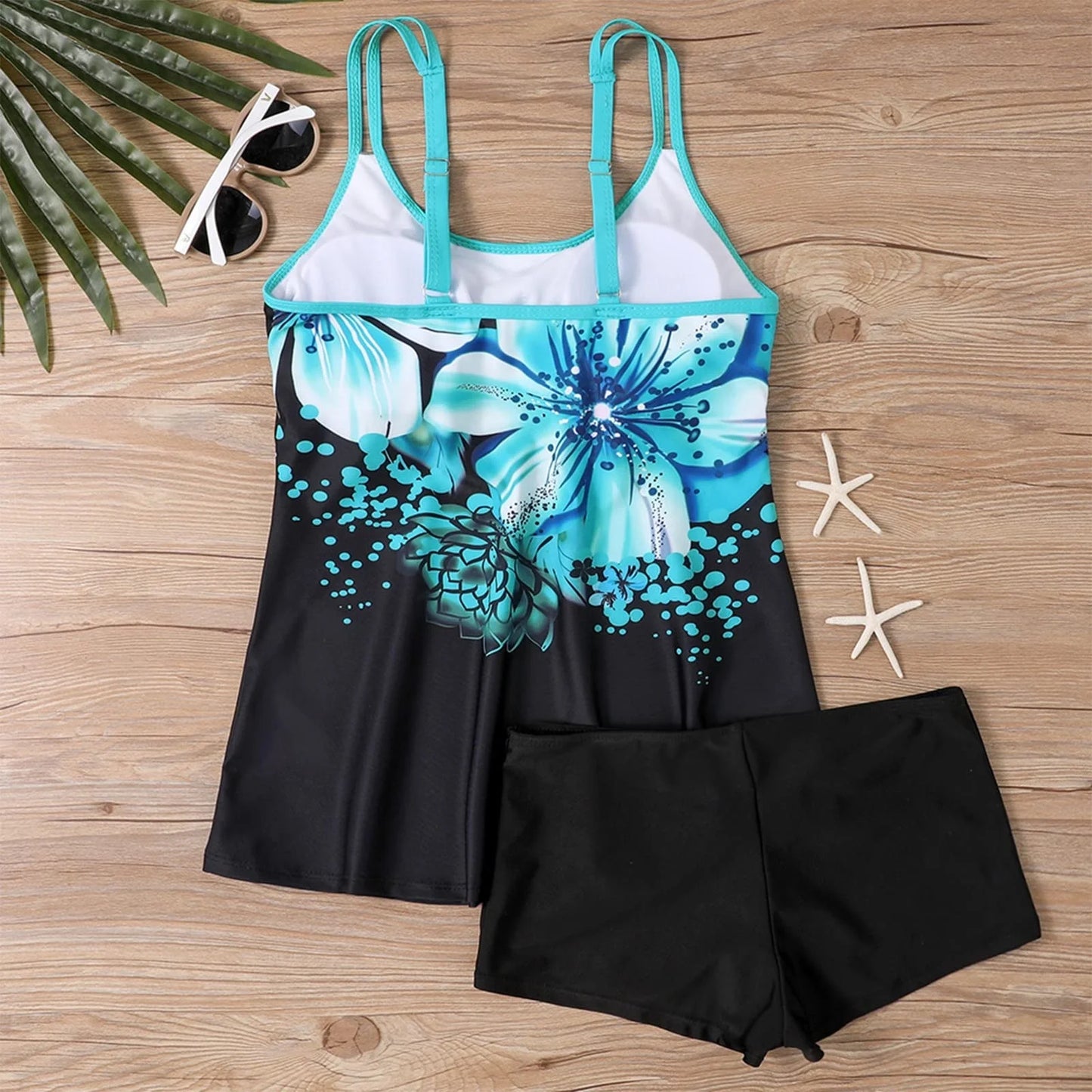 Two Piece Tankini Bathing Suits Swim Tops with Boy Shorts Swimsuits Sporty Swimwear Black XXL