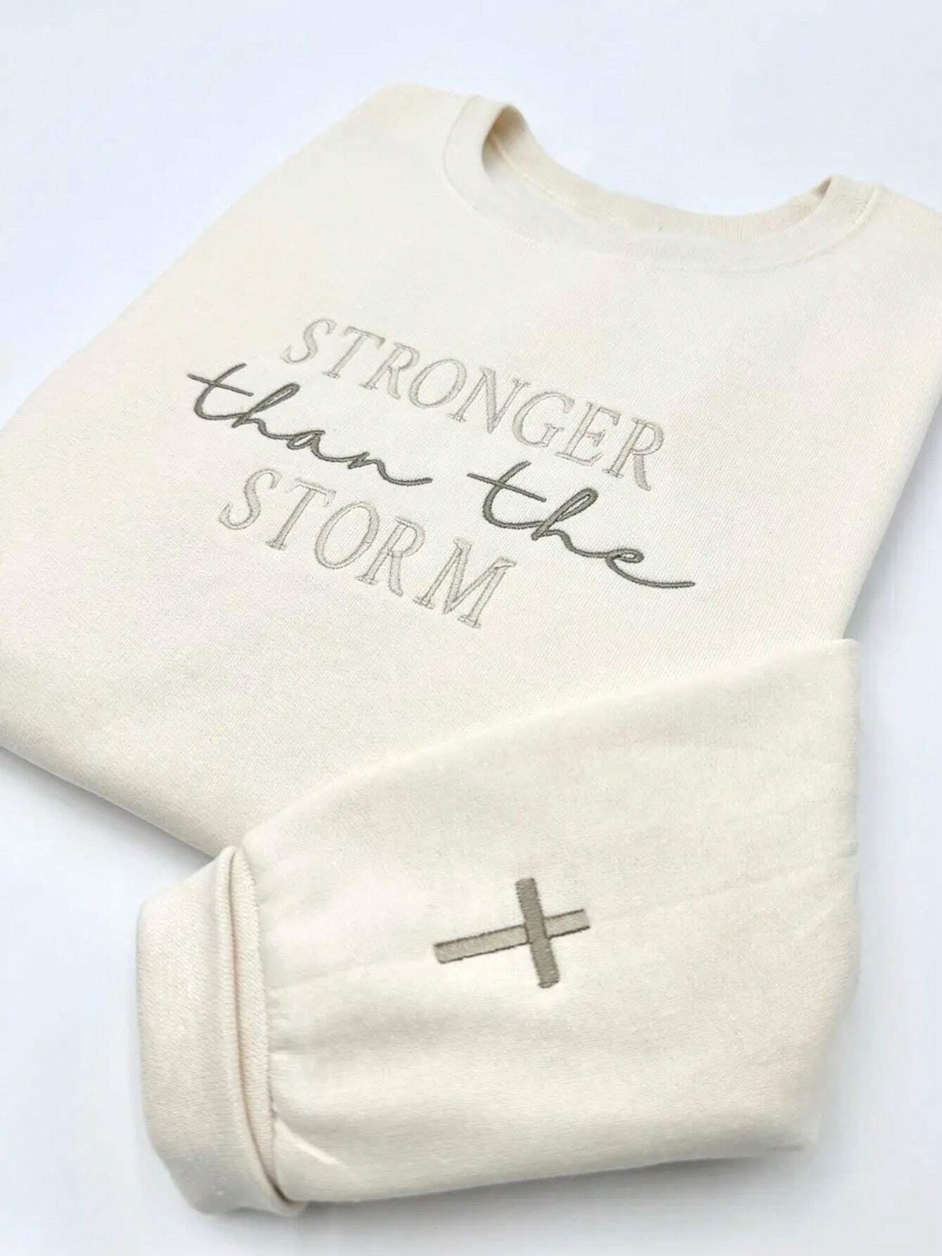 INAWLY Stronger than the Storm Sweatshirt or Hoodie | Christian Apparel | Faith Inspiration | Christian Style Crewneck | Gift for Friends,Long Sleeve Tops
