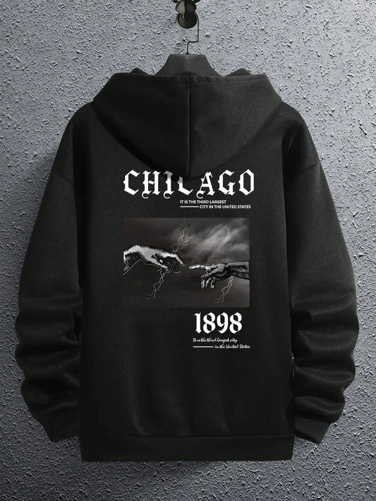 Men Letter Hand Graphic Drawstring Thermal Lined Hoodie