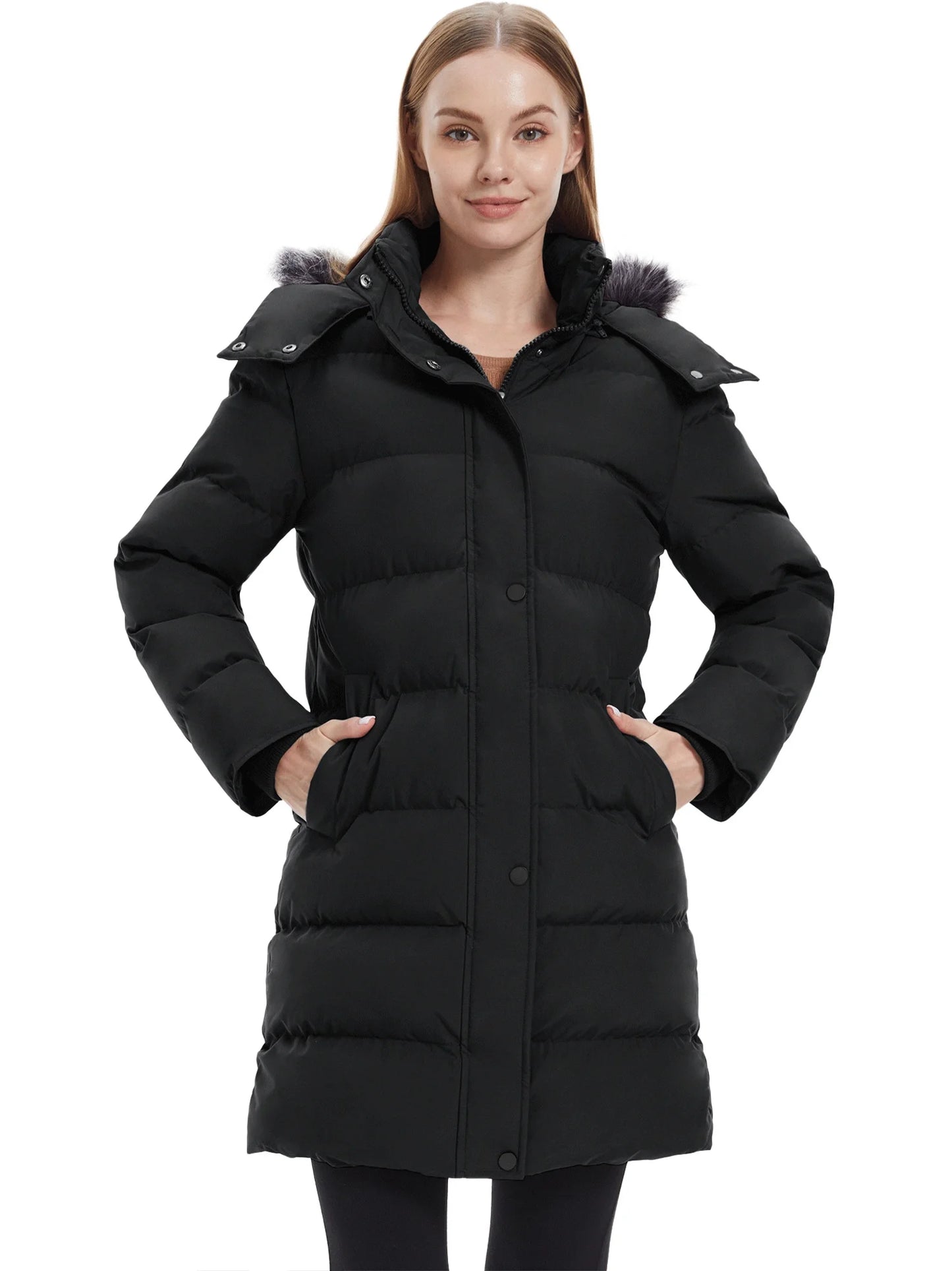 Women'S Recycled Thicken Winter Coat Waterproof Winter Jacket Long Winter Snow Jacket Black L