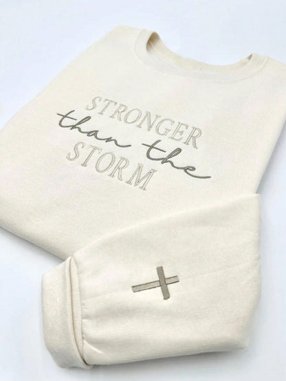 INAWLY Stronger than the Storm Sweatshirt or Hoodie | Christian Apparel | Faith Inspiration | Christian Style Crewneck | Gift for Friends,Long Sleeve Tops