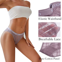 6 Pack Womens Underwear Invisible Seamless Bikini Lace Plaid Briefs Half Back Coverage Panties S-XL