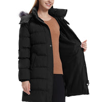 Women'S Recycled Thicken Winter Coat Waterproof Winter Jacket Long Winter Snow Jacket Black L