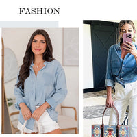 Denim Shirts for Women Button down Blouses Long Sleeve Casual Tops Fall Outfits