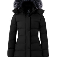 Women'S Recycled Thicken Winter Coat Waterproof Winter Jacket Long Winter Snow Jacket Black L