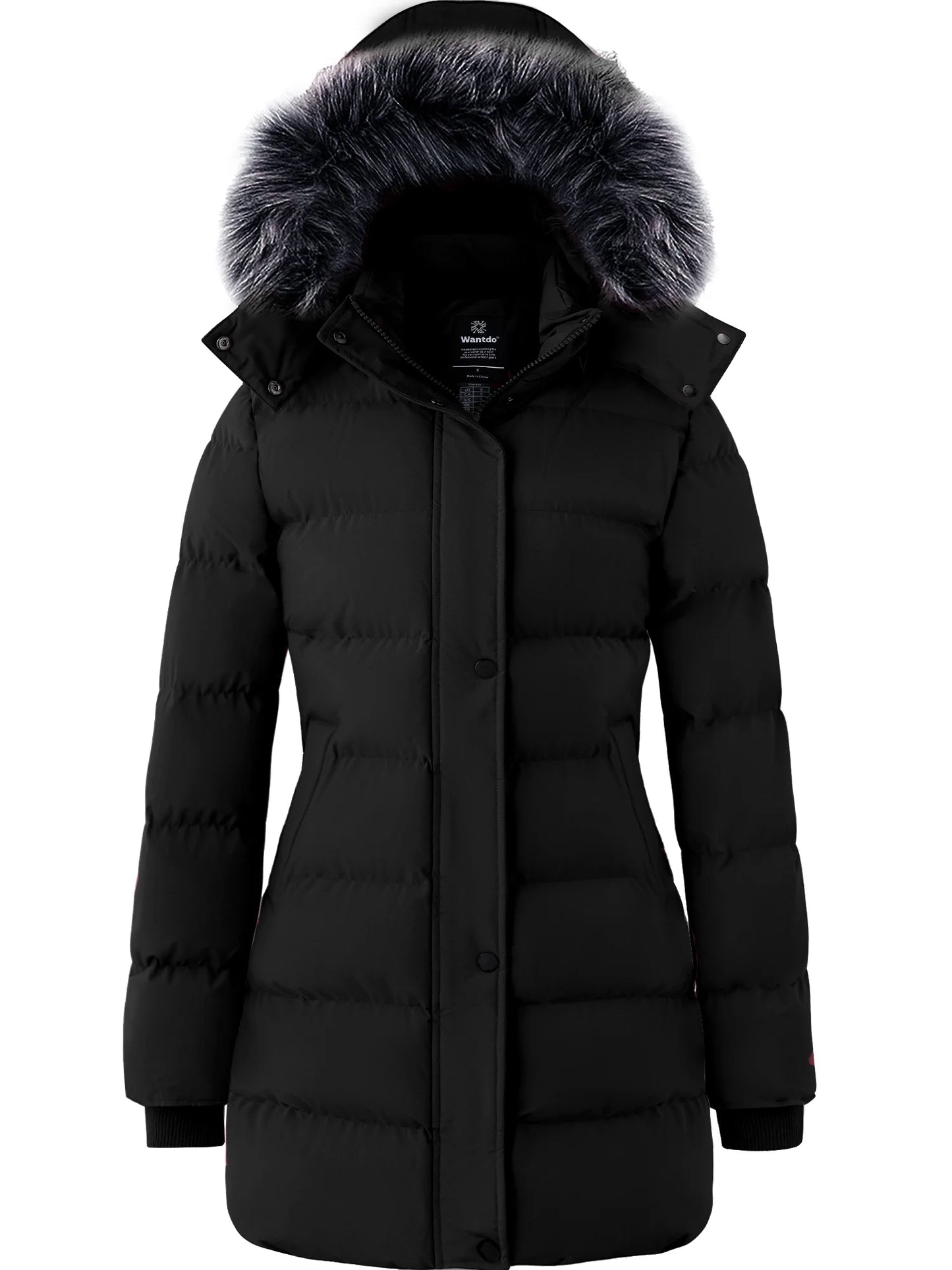 Women'S Recycled Thicken Winter Coat Waterproof Winter Jacket Long Winter Snow Jacket Black L