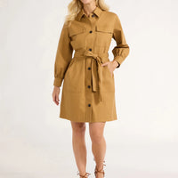 Women'S Belted Utility Mini Dress with Long Sleeves, Sizes XS-XXL