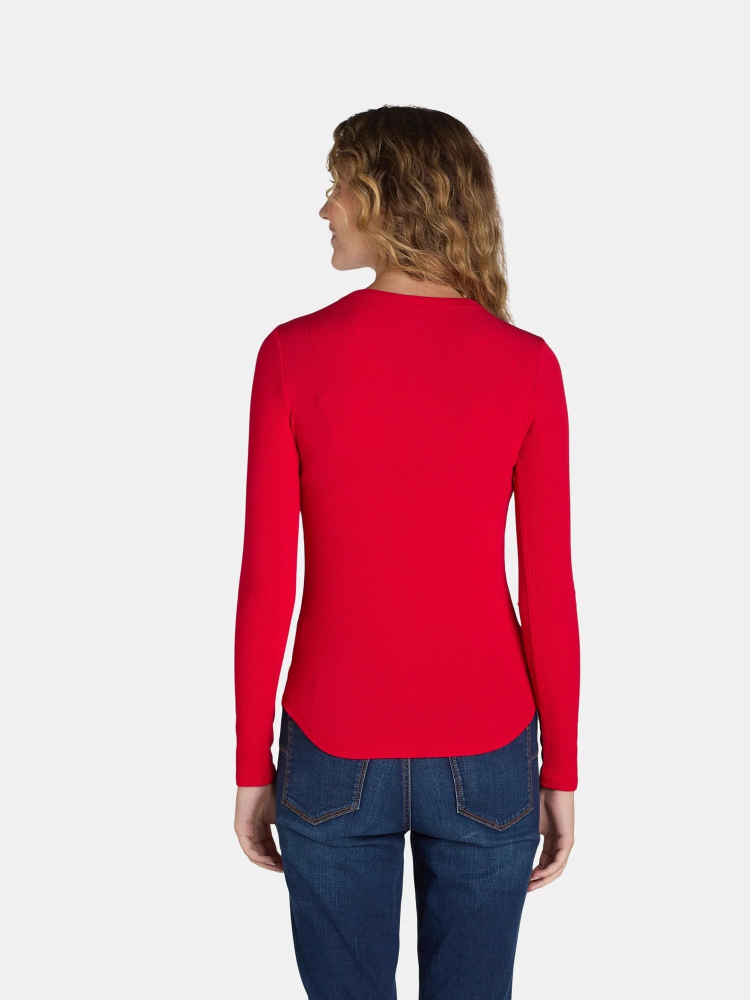 Ribbed Crewneck Tee with Long Sleeves, Women'S and Women'S Plus