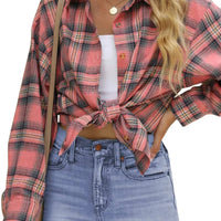 Plaid Flannel Shirts for Women Oversized Long Sleeve Button down Shirts Blouses Tops