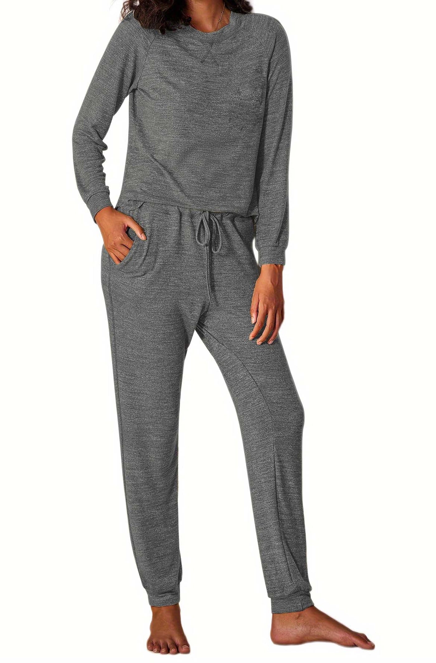 Womens Pajamas Sets Long Sleeve Top and Pant with Pockets Lounge Wear Set Oufits