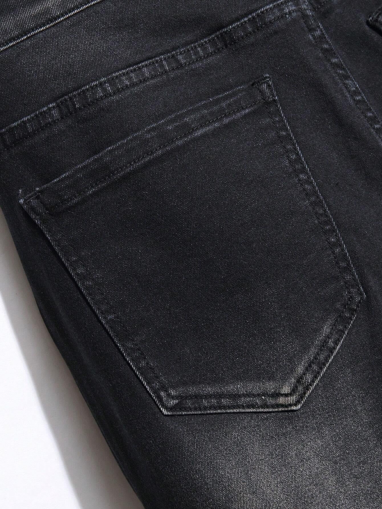Manfinity EMRG Men'S Washed Ripped Denim Shorts Plain Denim Jorts Black Denim Shorts, for Husband, Boyfriend Gifts