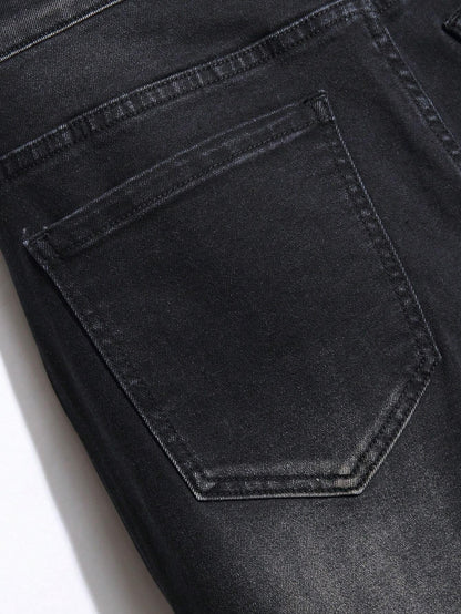 Manfinity EMRG Men'S Washed Ripped Denim Shorts Plain Denim Jorts Black Denim Shorts, for Husband, Boyfriend Gifts