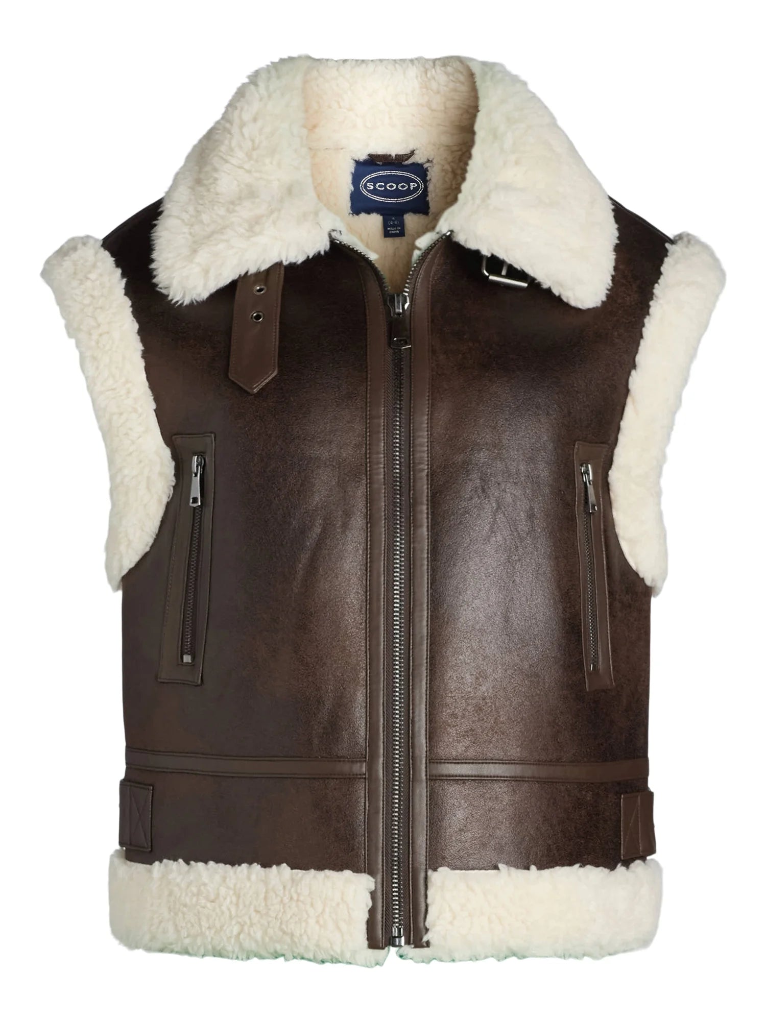 Women'S Faux Suede Zip Vest with Faux Shearling Lining, Heavyweight, Sizes XS-XXL