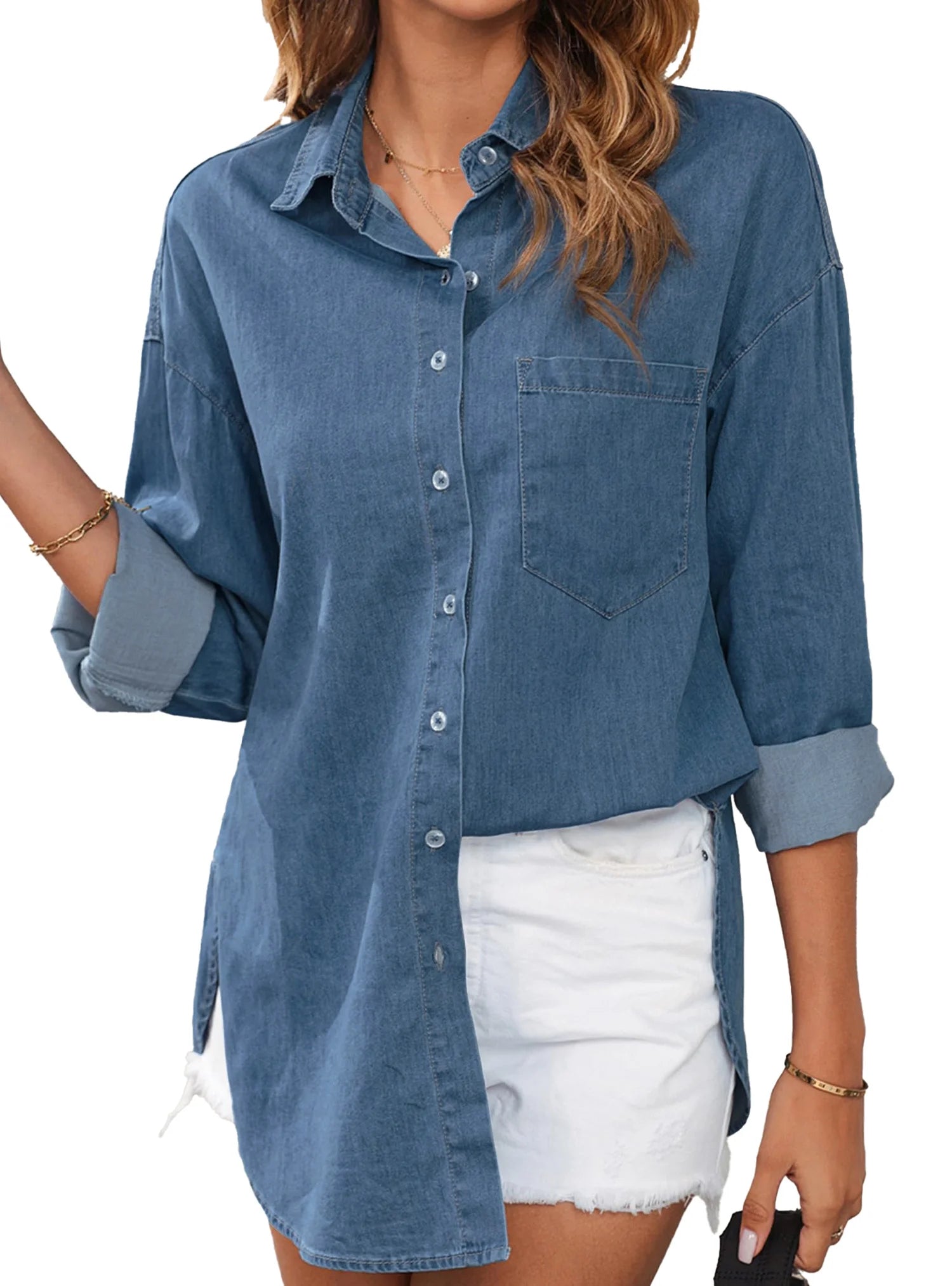 Denim Shirts for Women Button down Blouses Long Sleeve Casual Tops Fall Outfits