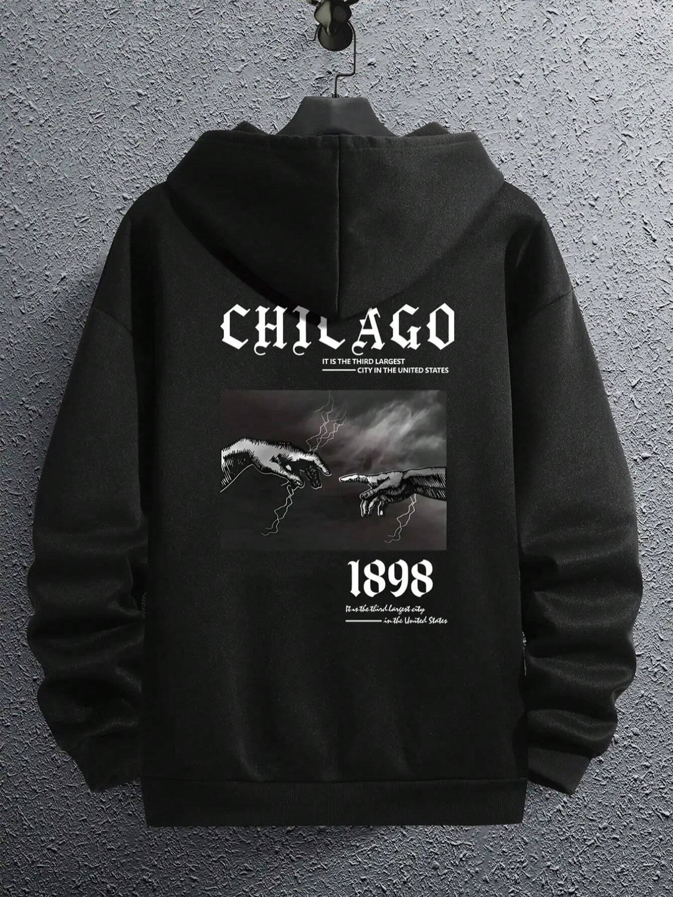 Men Letter Hand Graphic Drawstring Thermal Lined Hoodie