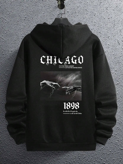 Men Letter Hand Graphic Drawstring Thermal Lined Hoodie