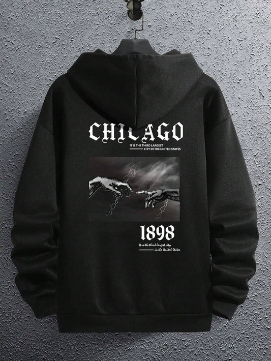 Men Letter Hand Graphic Drawstring Thermal Lined Hoodie
