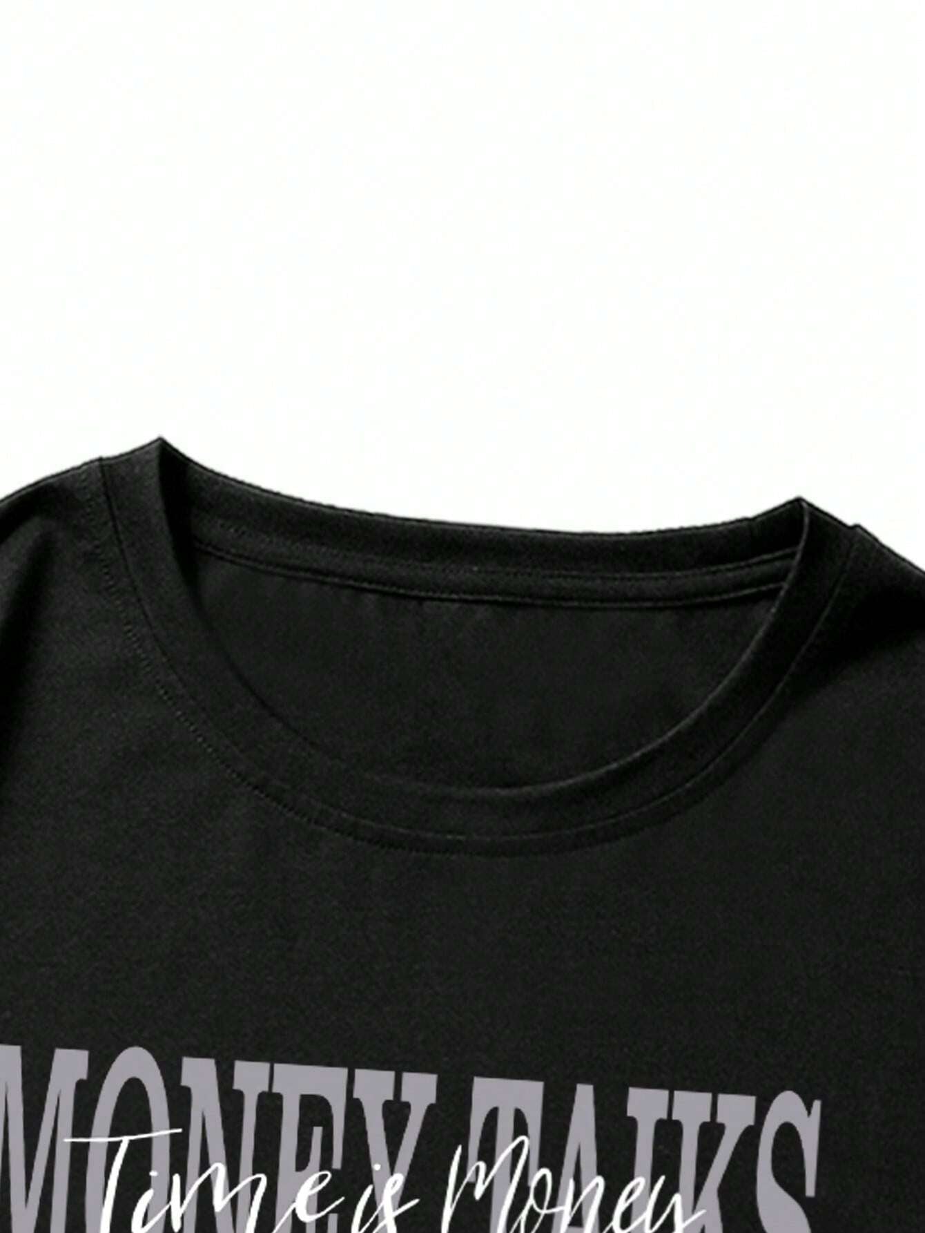 ROMWE MEN Street Life Men Slogan & Figure Graphic Drop Shoulder Tee, School