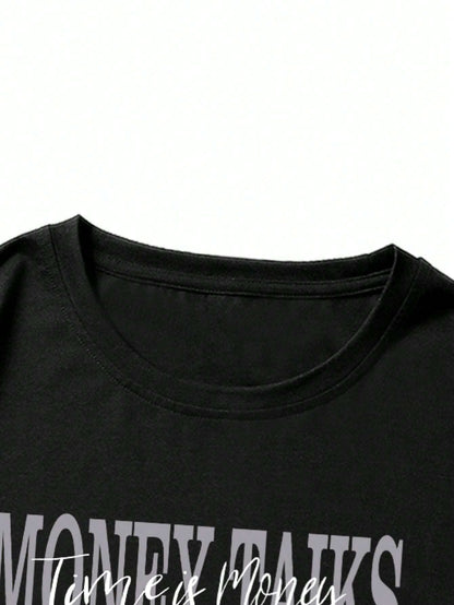 ROMWE MEN Street Life Men Slogan & Figure Graphic Drop Shoulder Tee, School