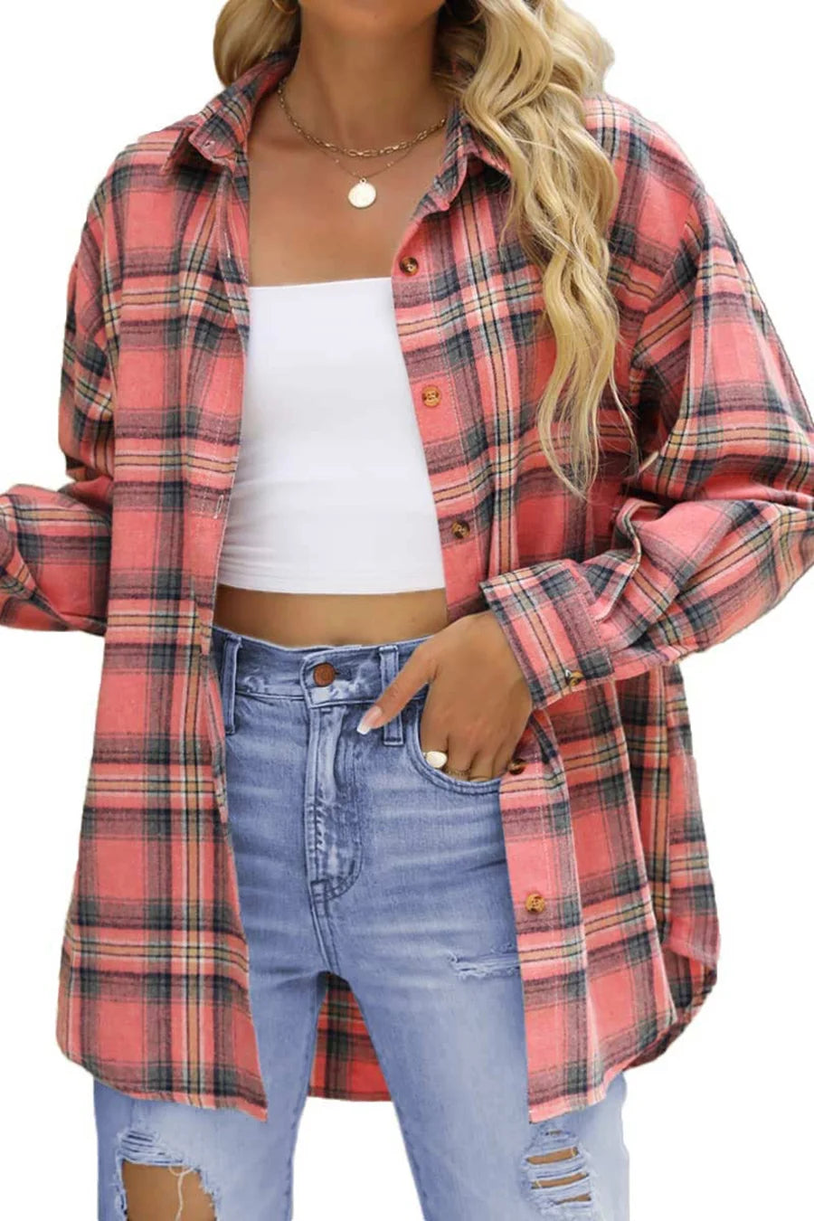 Plaid Flannel Shirts for Women Oversized Long Sleeve Button down Shirts Blouses Tops