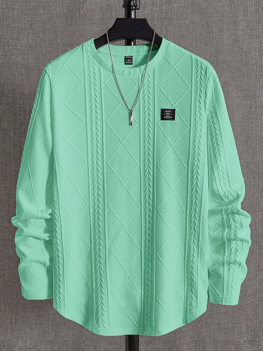 Manfinity Modagents Men'S Striped Knitted Casual round Neck Long Sleeve T-Shirt with Letter Logo