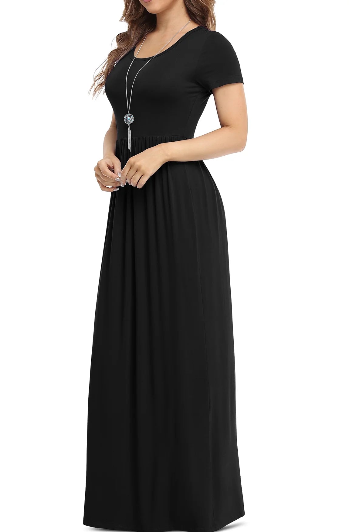 Women'S Short Sleeve Loose Plain Maxi Dresses Casual Long Dresses with Pockets