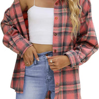 Plaid Flannel Shirts for Women Oversized Long Sleeve Button down Shirts Blouses Tops