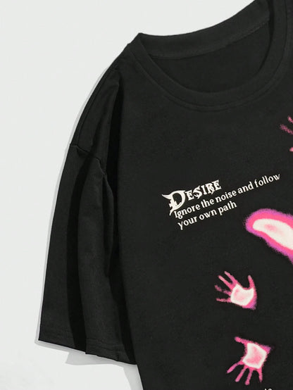 ROMWE MEN Grunge Punk Men Slogan & Figure Graphic Tee, School