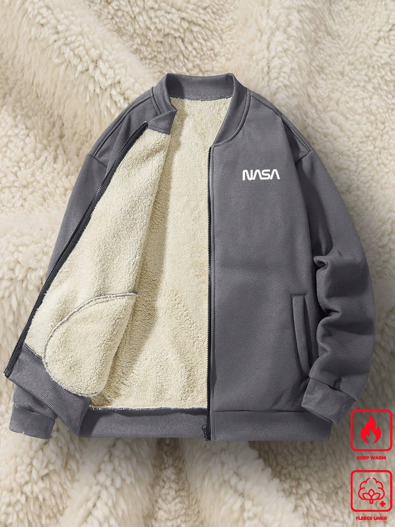 Manfinity Homme Men Loose Letter Graphic Thermal Lined Bomber Jacket Men'S Fleeceboy Jackets Autumn Winterplush Jacket