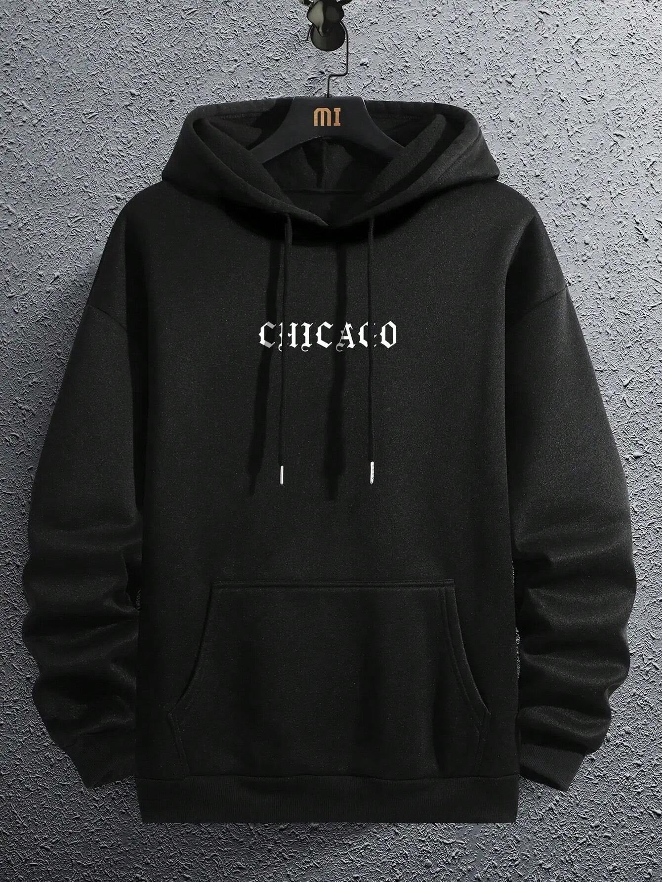 Men Letter Hand Graphic Drawstring Thermal Lined Hoodie
