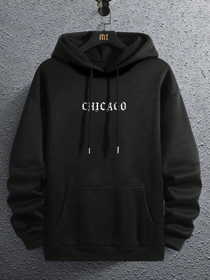 Men Letter Hand Graphic Drawstring Thermal Lined Hoodie