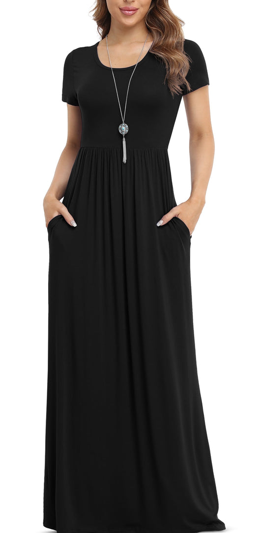 Women'S Short Sleeve Loose Plain Maxi Dresses Casual Long Dresses with Pockets