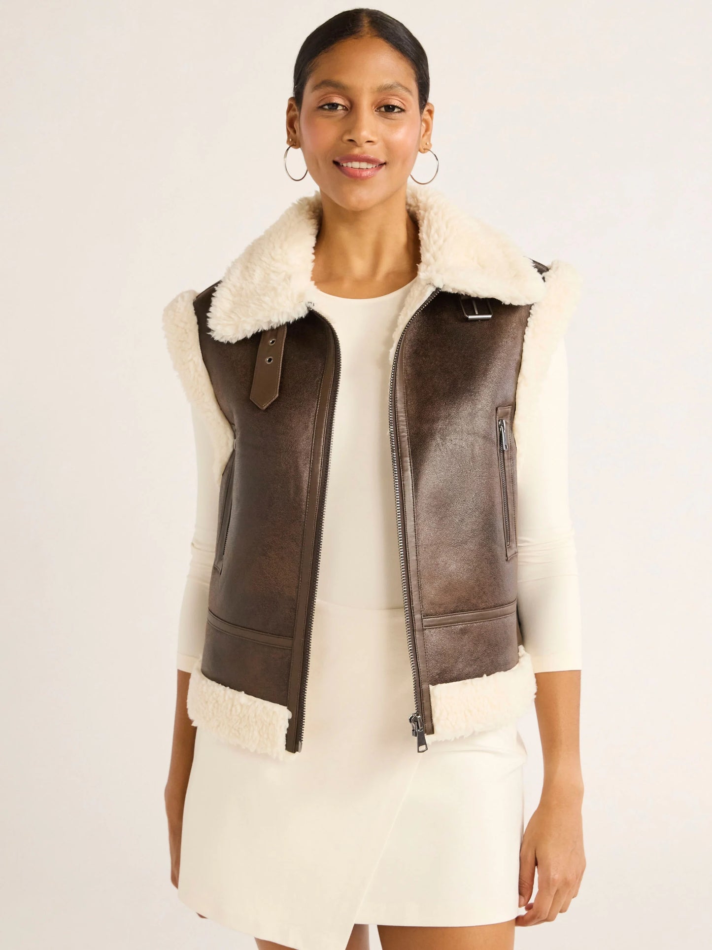 Women'S Faux Suede Zip Vest with Faux Shearling Lining, Heavyweight, Sizes XS-XXL