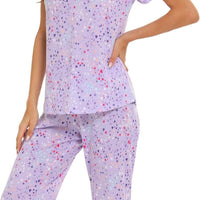 Womens Pajama Sets Cotton Pj Set Short Sleeve Tops with Capri Pants Sleepwear 2 Piece Lounge Set