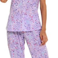 Womens Pajama Sets Cotton Pj Set Short Sleeve Tops with Capri Pants Sleepwear 2 Piece Lounge Set