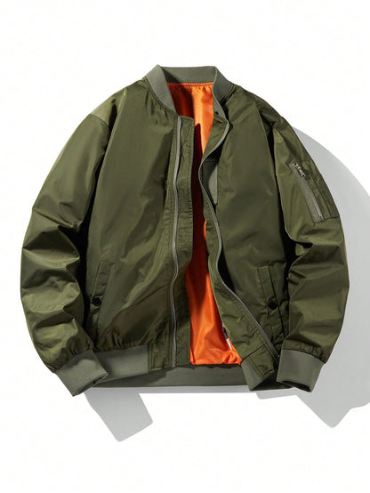 Men'S Plain Baseball Collar Casual Retro New Tops Baseball Jacket, Spring/Autumn