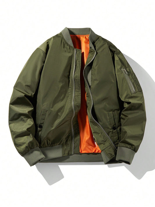 Men'S Plain Baseball Collar Casual Retro New Tops Baseball Jacket, Spring/Autumn