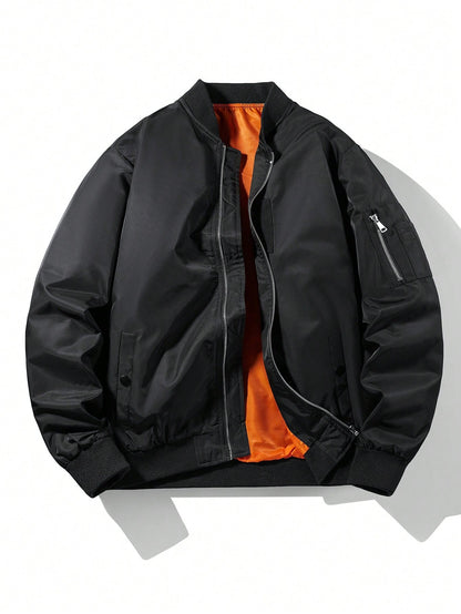 Men'S Plain Baseball Collar Casual Retro New Tops Baseball Jacket, Spring/Autumn