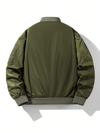 Men'S Plain Baseball Collar Casual Retro New Tops Baseball Jacket, Spring/Autumn