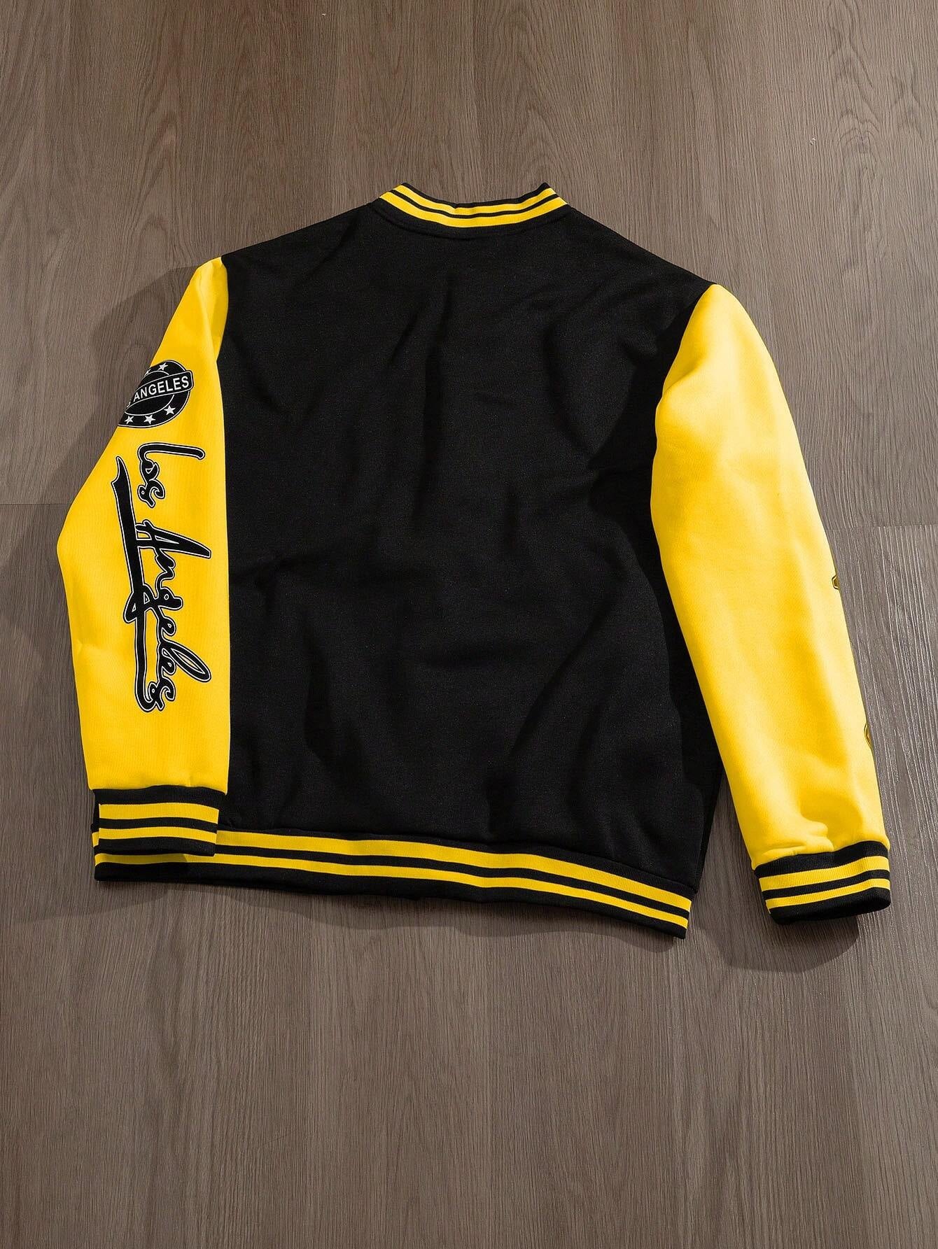 Manfinity EMRG Men'S Simple Print Daily Long Sleeve Baseball Jacket, Designer, Urban, Graffiti, Color Block, Friends