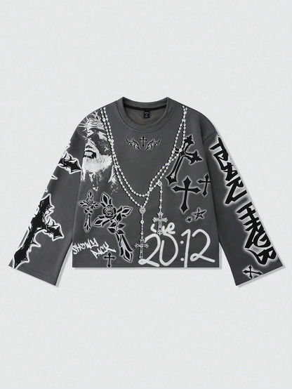 ROMWE MEN Street Life Men'S Oversized Short Style Long Sleeve Hoodie