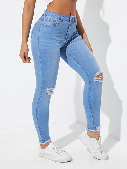 Essnce Ripped Raw Cut Skinny Jeans