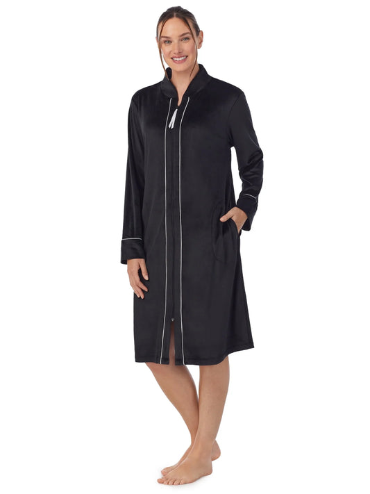 Women'S Stretch Velour Long Sleeve Zip Front Sleepwear Robe with Pockets, Sizes XS-5X