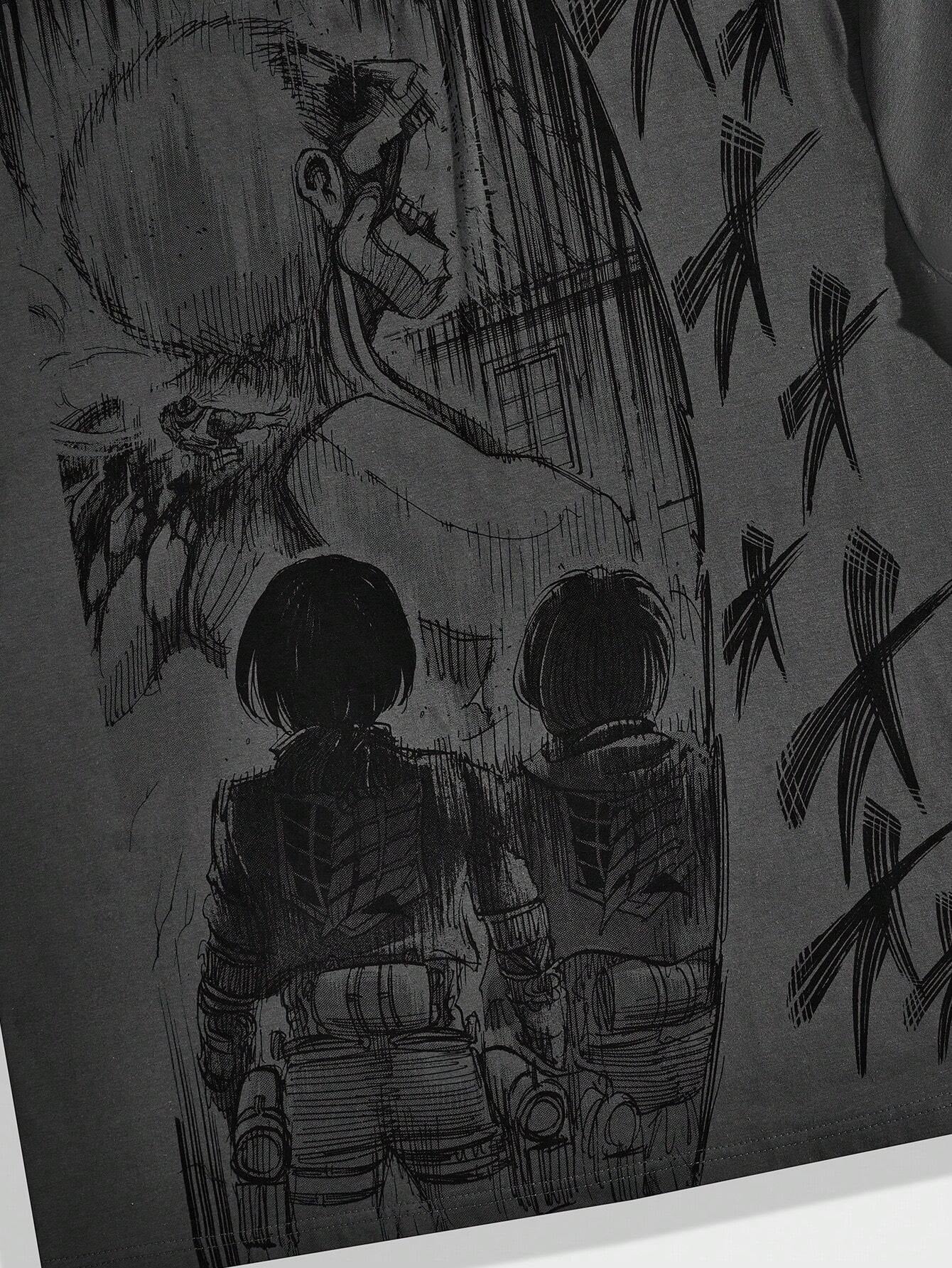 ROMWE X Attack on Titan Men Skull Print Tee, School