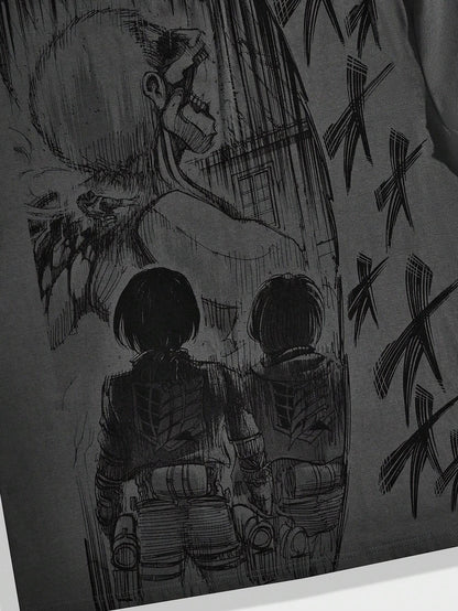 ROMWE X Attack on Titan Men Anime Print T-Shirt, School