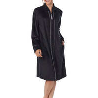 Women'S Stretch Velour Long Sleeve Zip Front Sleepwear Robe with Pockets, Sizes XS-5X