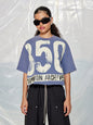 SUMWON WOMEN Street Washed Boxy Raw Edge Hem Tee with Large Graphic Print