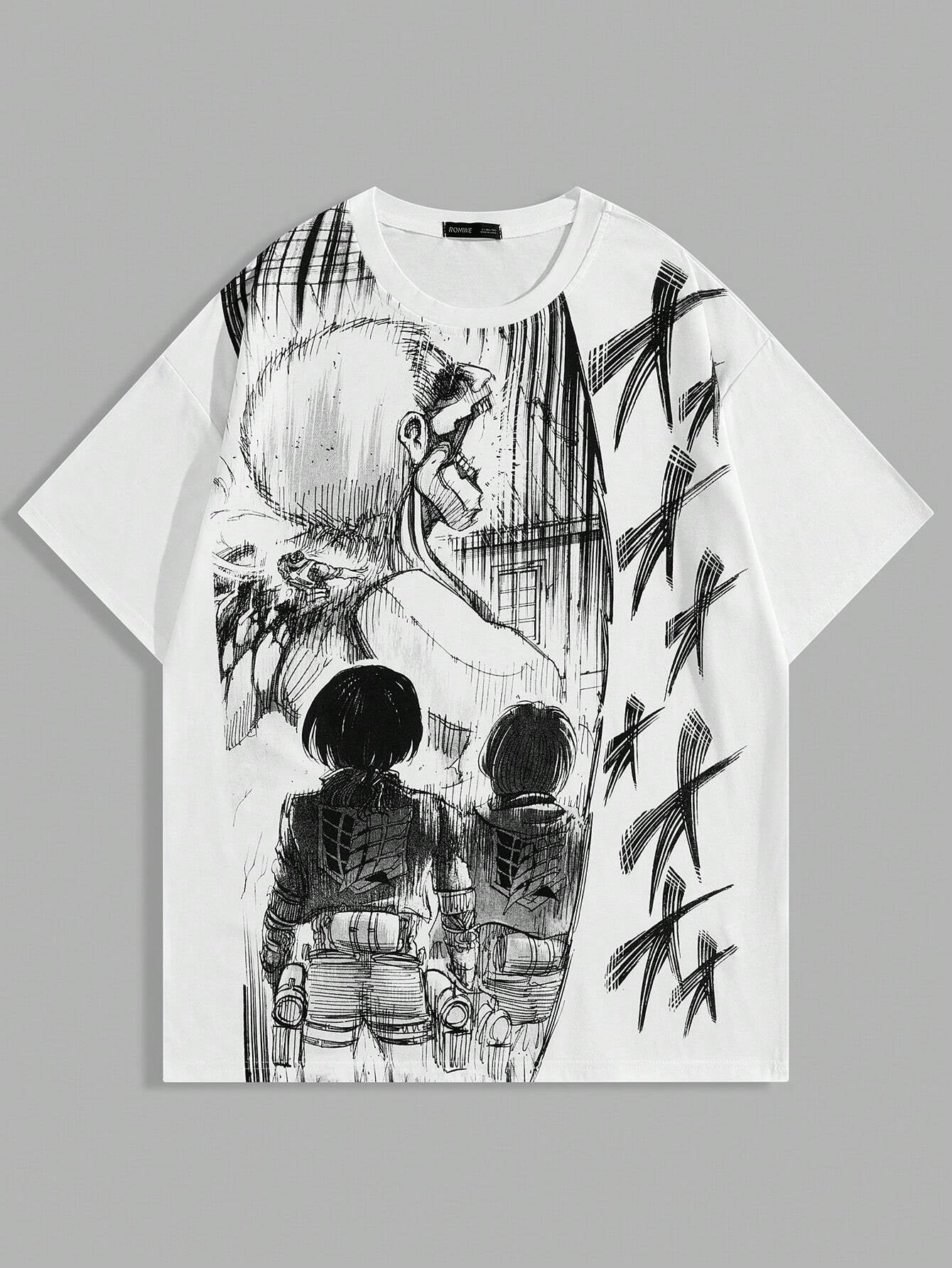 ROMWE X Attack on Titan Men Skull Print Tee, School